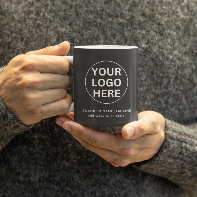 Custom Text & Business Logo l Branded Gray Promo Coffee Mug (Creator Uploaded)