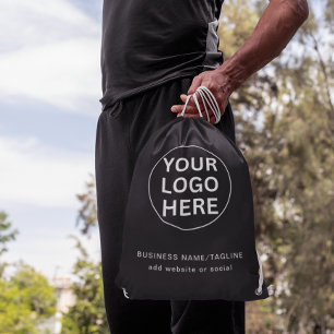 Custom Text & Business Logo l Branded Gray Promo Drawstring Bag