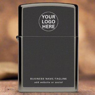 Custom Text & Business Logo l Branded Gray Promo Zippo Lighter