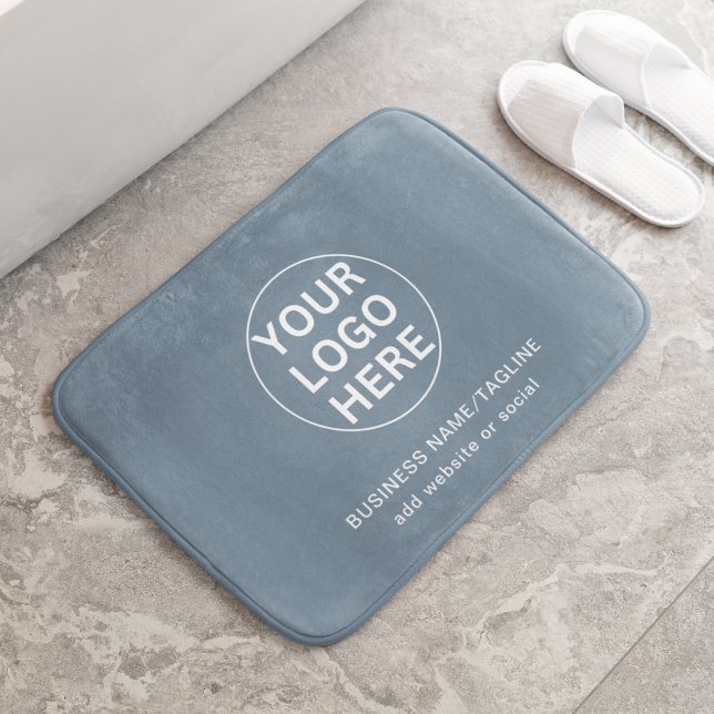 Custom Text & Business Logo l Dusty Blue Promo  Bath Mat (Creator Uploaded)