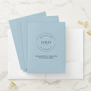  Custom Text Business Logo website Simple Blue Pocket Folder
