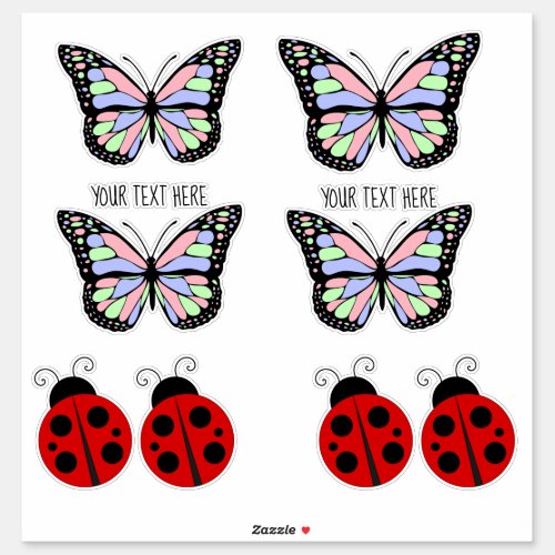 Custom Text Butterflies and Ladybugs Sticker