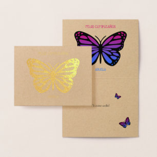 Custom text butterfly birthday cumpleanos gold foil card