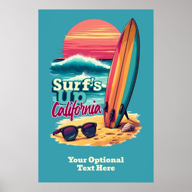 Custom Text California Surfing Poster (Front)