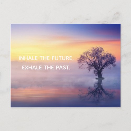 Custom Text Calm Zen Inhale Exhale Misty Lake Tree Postcard