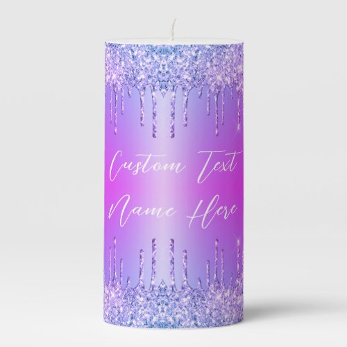Custom Text Candle Purple Pink Gold Glitter Drips