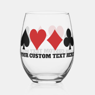 Custom Text Card Player Stemless Wine Glass