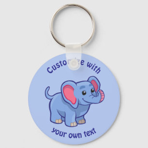 Custom Text Cartoon Elephant Blue Keychain