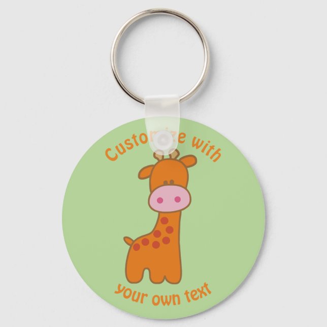 Custom Text Cartoon Giraffe  Keychain (Front)