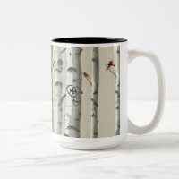 Custom Text Carved Hearts On Birch Trees Valentine Two-Tone Coffee Mug