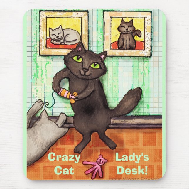 Custom Text Cat Friends Playing Mousepad (Front)