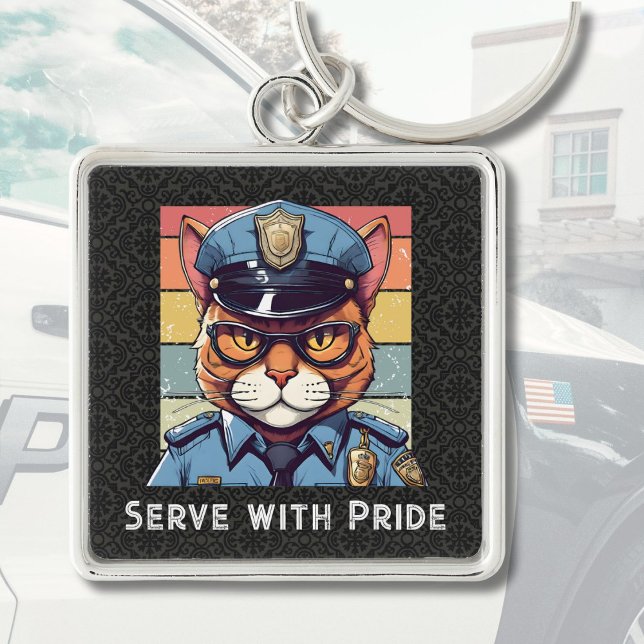 Custom Text Cat Gifts for Police Officers Dad Him Keychain (Custom Text Cat Gifts for Police Officers Dad Him)
