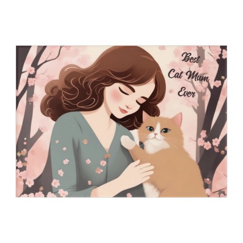 Custom text Cat Lady and Her Kitty Sakura Forest Acrylic Print