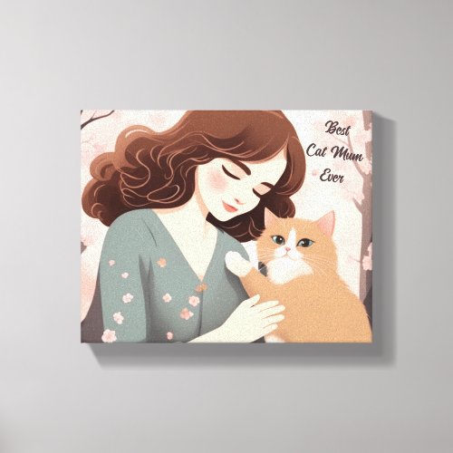 Custom text Cat Lady and Her Kitty Sakura Forest Canvas Print