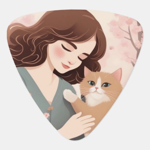 Custom text Cat Lady and Her Kitty Sakura Forest Guitar Pick