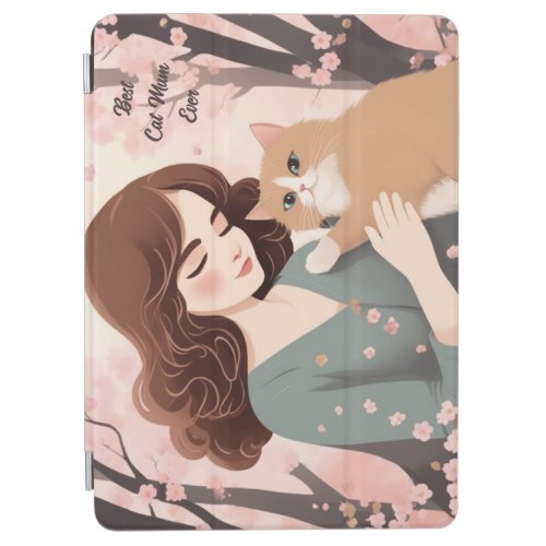 Custom text Cat Lady and Her Kitty Sakura Forest iPad Air Cover