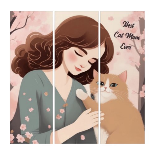 Custom text Cat Lady and Her Kitty Sakura Forest Triptych