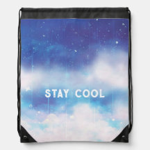 Custom Text Celestial Blue Nebula Drawstring Bag