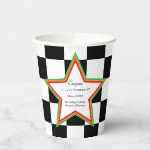 Custom Text, Checkered Graduation Party Paper Cups