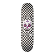 Custom Text Checkered Purple Candy Skull Deck