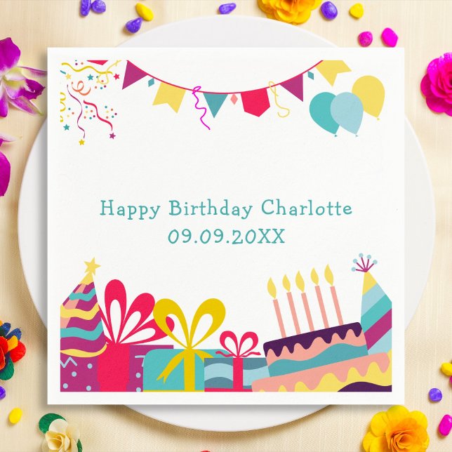 Custom Text Cheerful Colorful Birthday Party Napkins (Creator Uploaded)