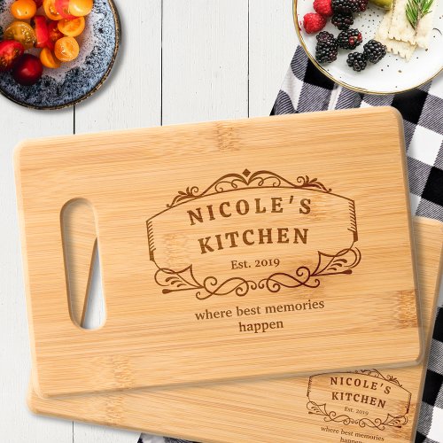 Custom Text Chic Engraved Wooden Charcuterie   Cutting Board