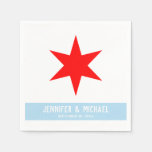 Custom Text Chicago Flag Red 6-Pointed Star | Blue Napkins
