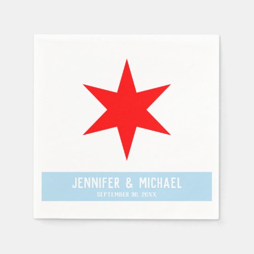 Custom Text Chicago Flag Red 6_Pointed Star  Blue Napkins