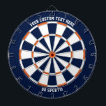Custom Text Chicago Illinois Sports Blue Orange Dart Board<br><div class="desc">Add your own text to this navy blue dartboard with orange and white alternating pattern design.  Great for sports fans in Chicago,  Illinois.</div>