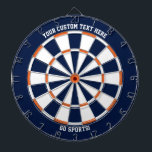 Custom Text Chicago Illinois Sports Blue Orange Dart Board<br><div class="desc">Add your own text to this navy blue dartboard with orange and white alternating pattern design.  Great for sports fans in Chicago,  Illinois.</div>