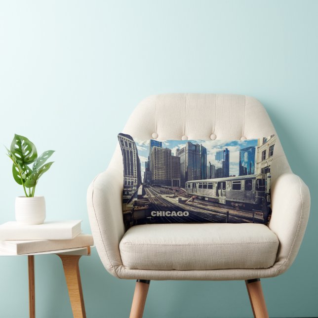 Custom Text Chicago USA Lumbar Pillow (Chair)