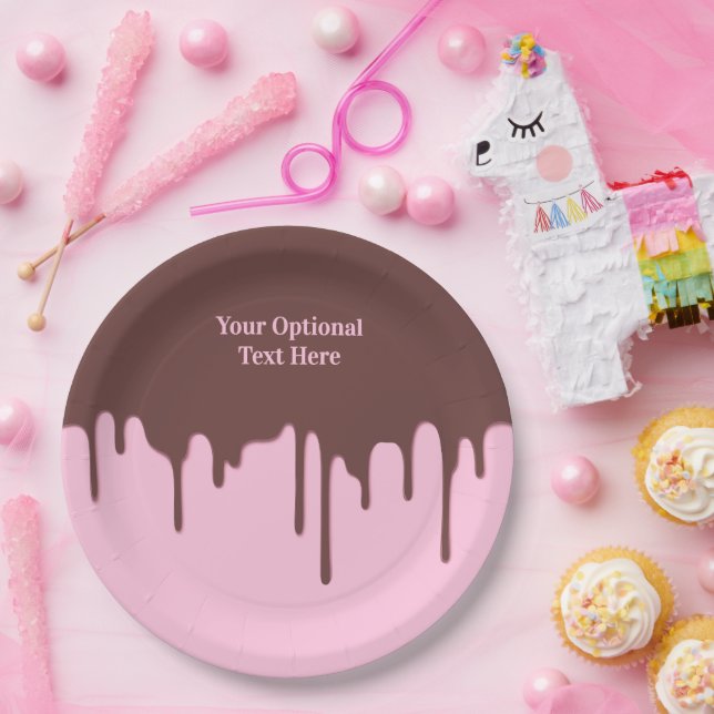 Custom Text Chocolate Drip Paper Plates (Party)