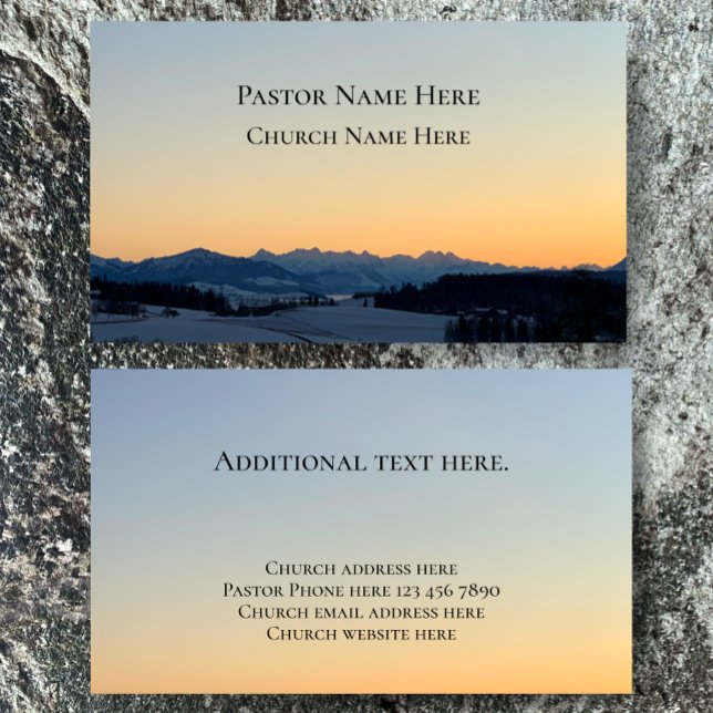 Custom Text Christian Church Pastor Personalized  Business Card (Unique original Swiss mountain sunset photograph pastor church business calling card templates
)