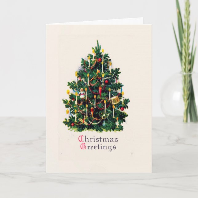 Custom Text Christmas Greetings Vintage Holiday Card (Front)