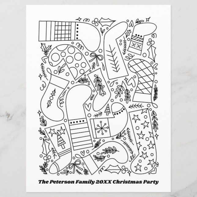 Custom Text Christmas Holiday Coloring Page (Front)
