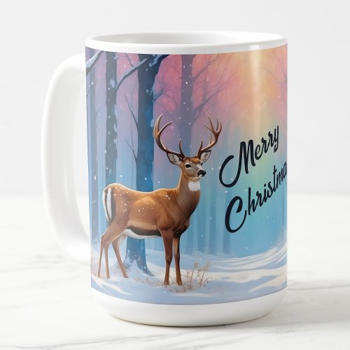 Custom Text Christmas  Mug Deer In A Snowy Forest 