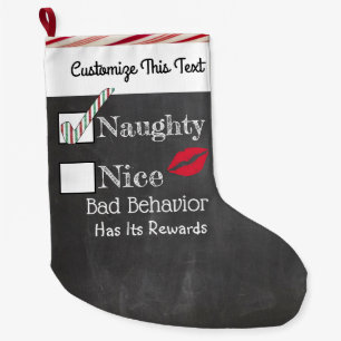Custom Text/ Christmas Naughty Nice Glitter Chalk Large Christmas Stocking