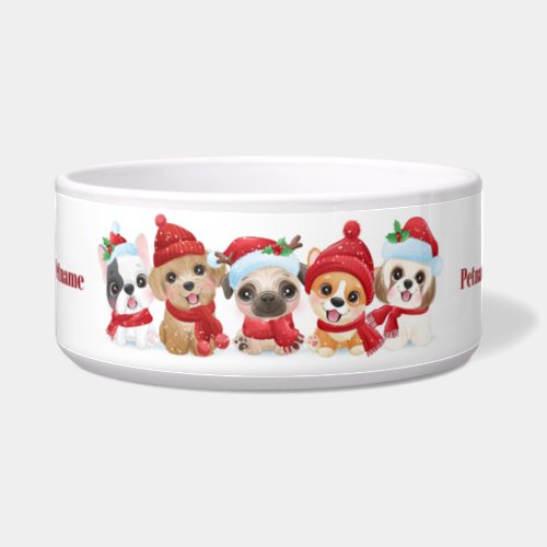Custom text Christmas Puppies pet bowl