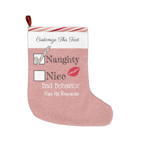 Custom Text Christmas Rose Gold Glitter Naughty Large Christmas Stocking