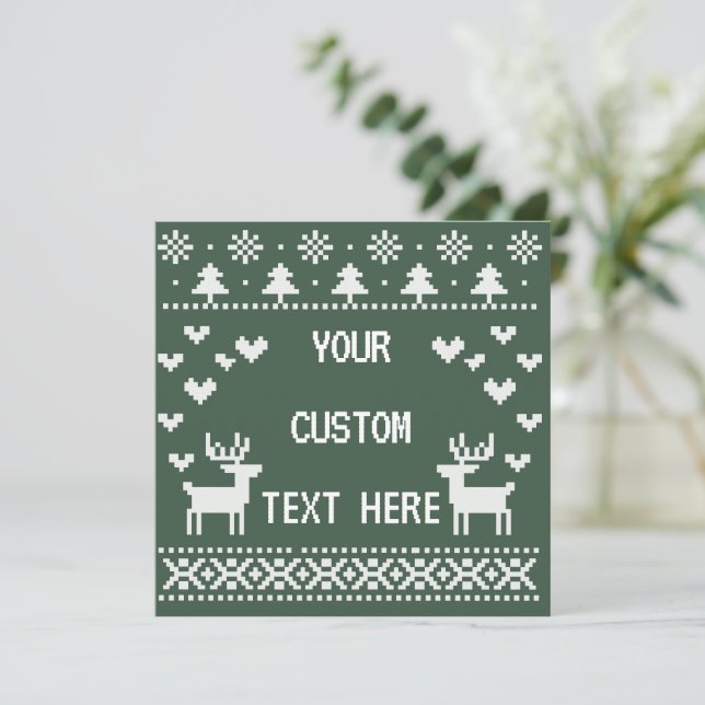 Custom Text Christmas Ugly Sweaters Couple Funny Holiday Card (Standing Front)