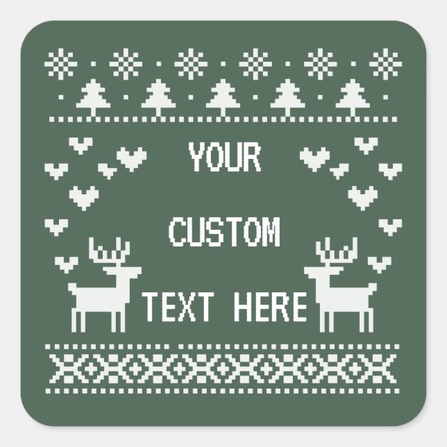 Custom Text Christmas Ugly Sweaters Couple Funny Square Sticker (Front)