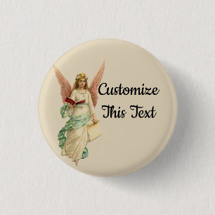 Custom Text/ Christmas Vintage Retro Angel Girl Button