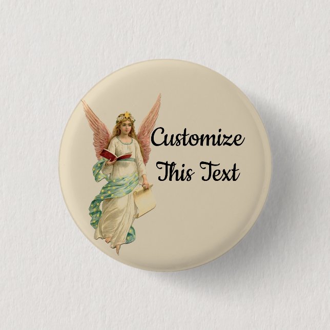 Custom Text/ Christmas Vintage Retro Angel Girl Button (Front)