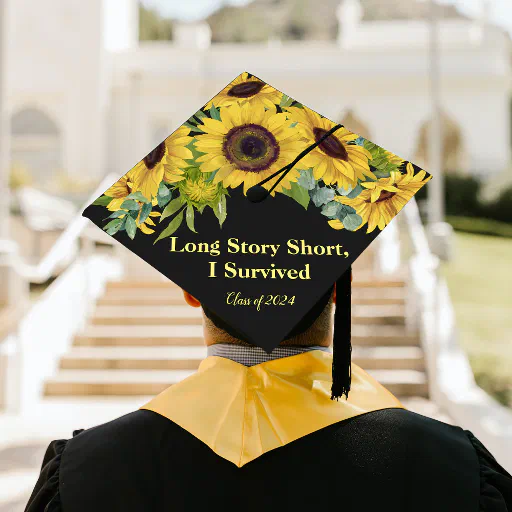 Custom Text Class of 2024 Sunflower Graduation Cap Topper