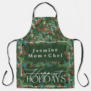 Custom Text Classic Botanical Holiday Christmas Apron