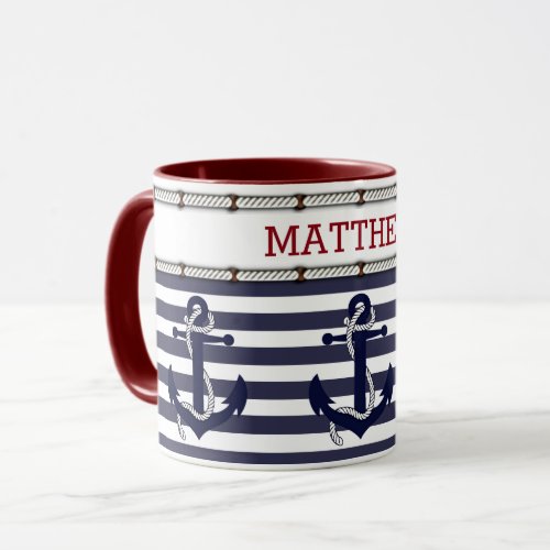 Custom Text Classic Nautical Anchor Motif Mug