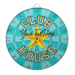 Custom Text Club House Turquoise Color Yellow Star Dart Board