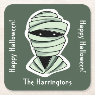 Custom text & color 2/4 Halloween Creatures Square Paper Coaster