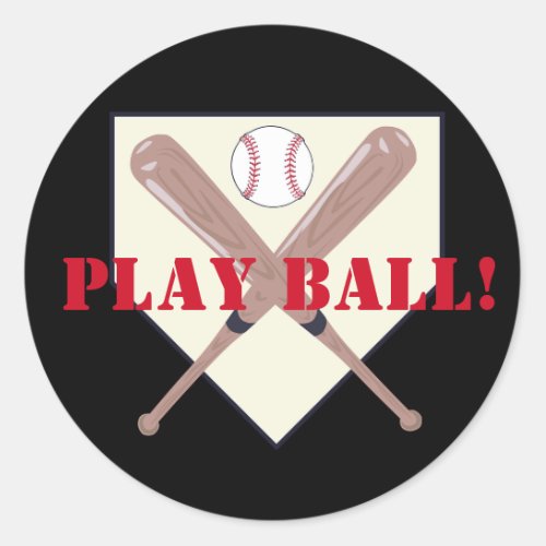 Custom TextColor Baseball Bats Play Ball Black Classic Round Sticker