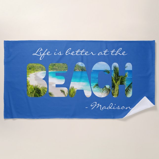 Custom text & color BEACH Towel (Front)